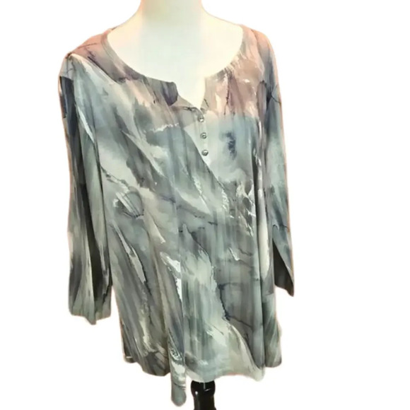 One World Abstract Design Grey & White Long Sleeve Top size 3X - Picture 1 of 14